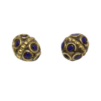 Lapis Brass Inlaid 10x11mm Bead