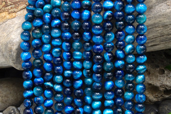 Tiger Eye A Grade Polished teal Blue Dyed 6mm Round