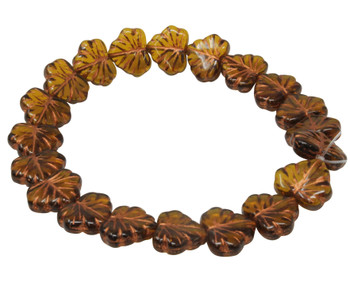 Czech Glass 11x13mm Maple Leaf Beads - Green Amber Transparent with Copper Wash