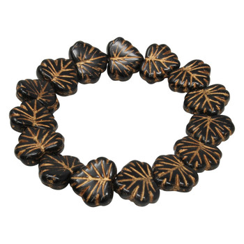 Czech Glass 11x13mm Maple Leaf Beads - Jet Opaque with Bronze Wash
