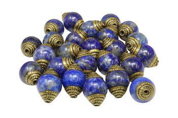 Lapis 10x15mm with Brass Tibetan Cap