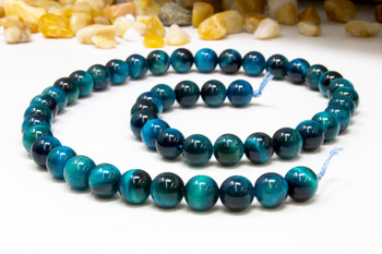 Tiger Eye A Grade Dyed Teal Polished 8mm Round