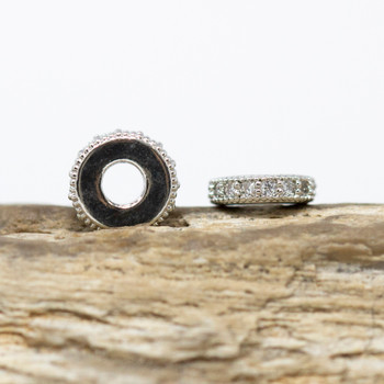 Silver Plated Micro Pave 8x2mm Rondelle Wheel Bead