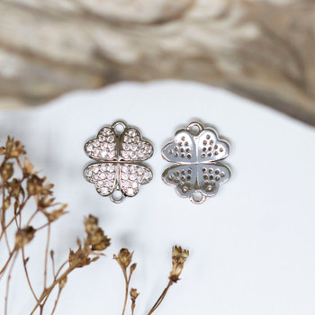 Silver Plated Micro Pave 13x11.5mm 4 Leaf Clover Link