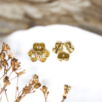 Gold Plated Micro Pave 8mm 3 Petal Flower Bead Cap