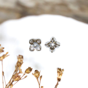 Silver Plated Micro Pave 5mm 4 Petal Flower Bead Cap