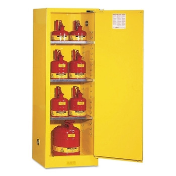 Justrite Yellow Slimline Safety Cabinets, Self-Closing Cabinet, 22 Gallon (1 EA / EA)