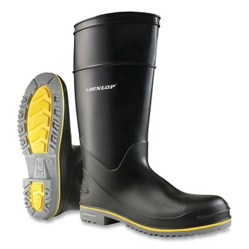 Dunlop Protective Footwear Polyflex 3 Rubber Boots, Steel Toe, Men's 7, 15 in Boot, PolyBlend/PVC, Black/Gray/Yellow (1 PR / PR)