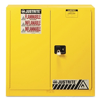 Justrite Yellow Safety Cabinets for Flammables, Manual-Closing Cabinet, 35 in, 30 Gallon (1 EA / EA)