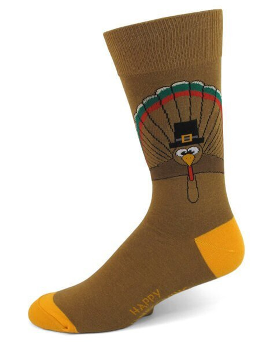 Women's Happy Thanksgiving Turkey Novelty Crew Socks - Brown