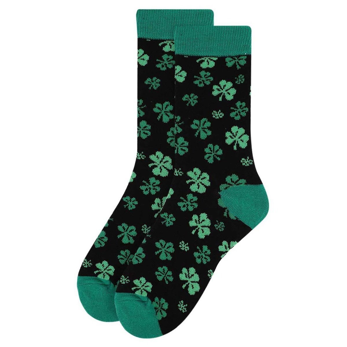 Women's St. Patrick's Day Green Shamrocks Clover Crew Black Novelty Socks