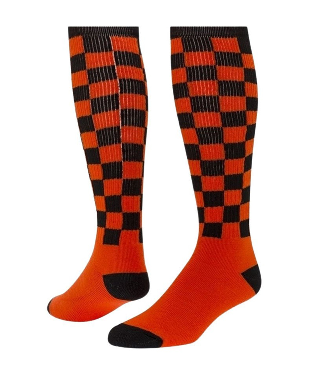 Checkerboard Knee High Sports Socks - Orange Black - Medium