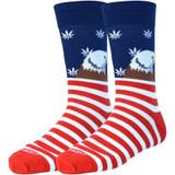 Men's Bald Eagle American Flag with Marijuana Stars Premium Crew Novelty Socks - Blue Red White