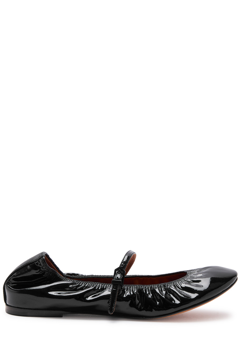 Lanvin Black Mary Jane Glossy Leather Ballerina Flats In Black