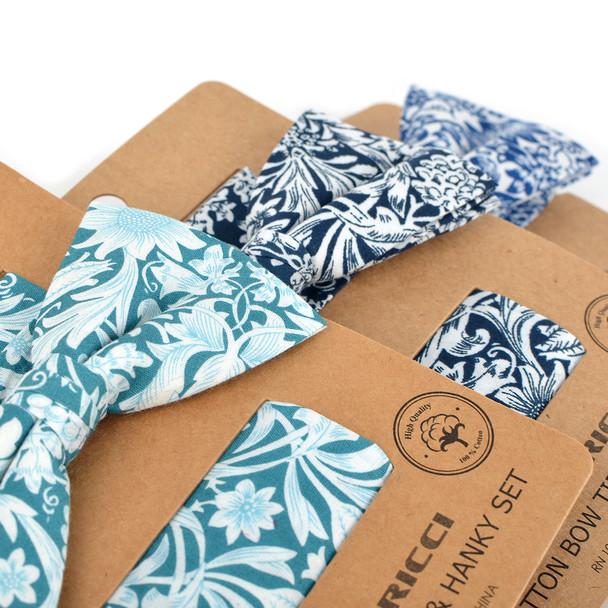 Men's Paisley Floral Print Cotton Bow Tie & Hanky Set - CTBH1737