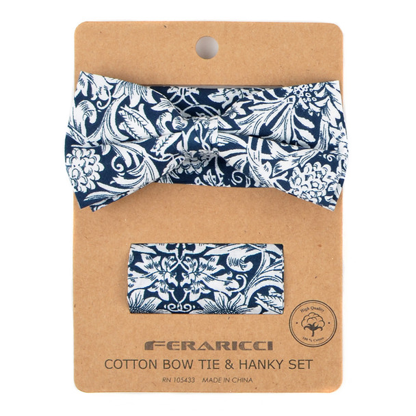 Men's Paisley Floral Print Cotton Bow Tie & Hanky Set - CTBH1737