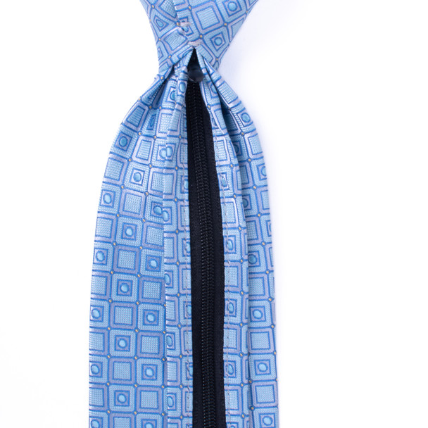 6 Pc Men's Blue Geometric Zipper Tie - MPWZ-BL1