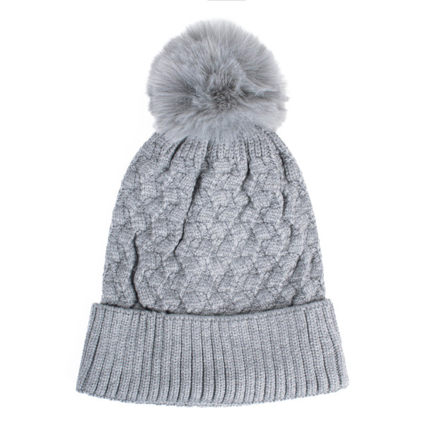 Ladies winter cable knit hat with pom, 100% polyester-LKH5043
