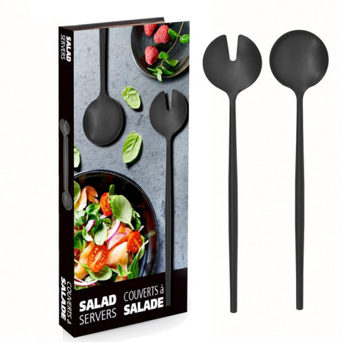 NATURAL LIVING Salad Servers - Black Stainless Steel, Set of 2