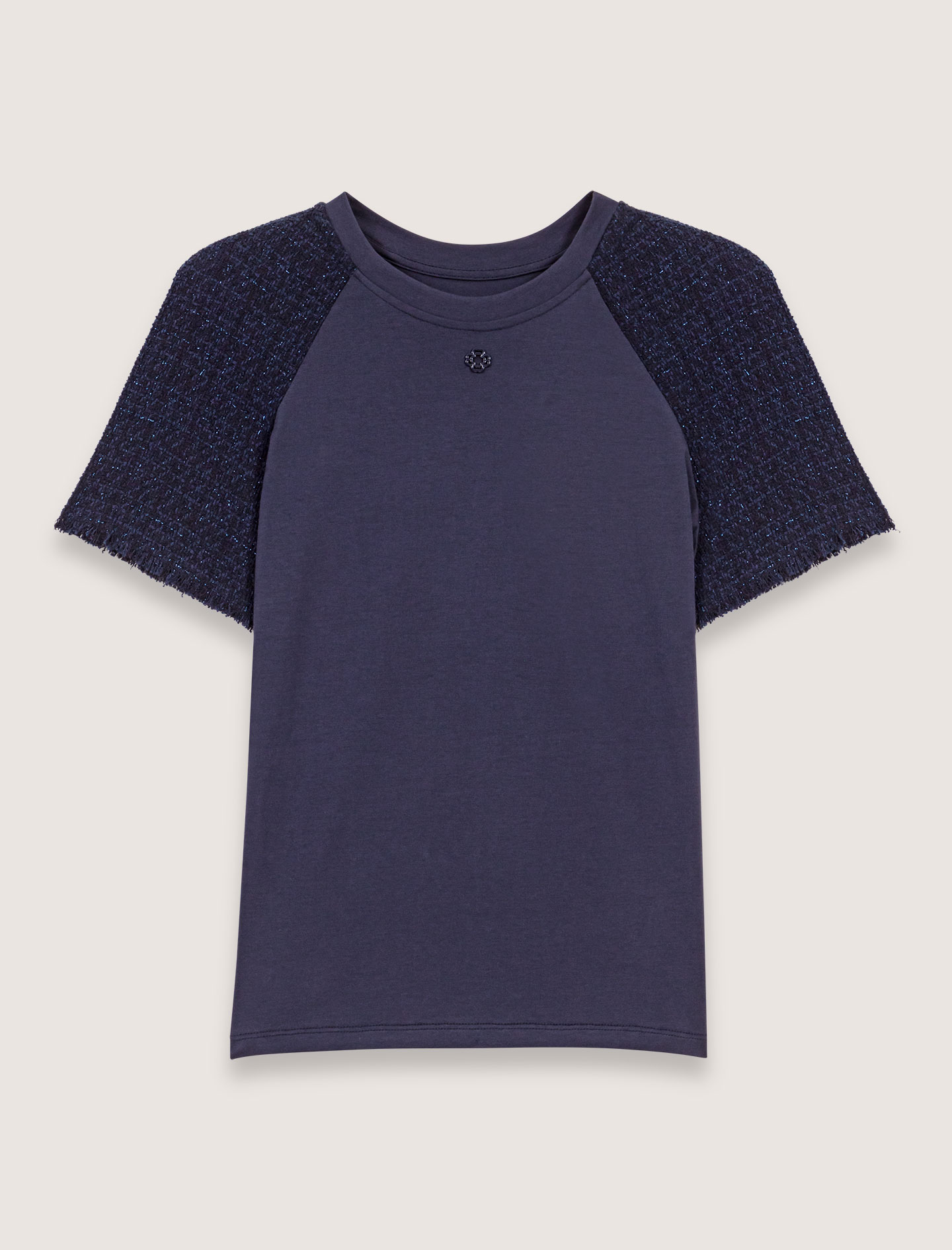 Tweed sleeved Tshirt - Navy