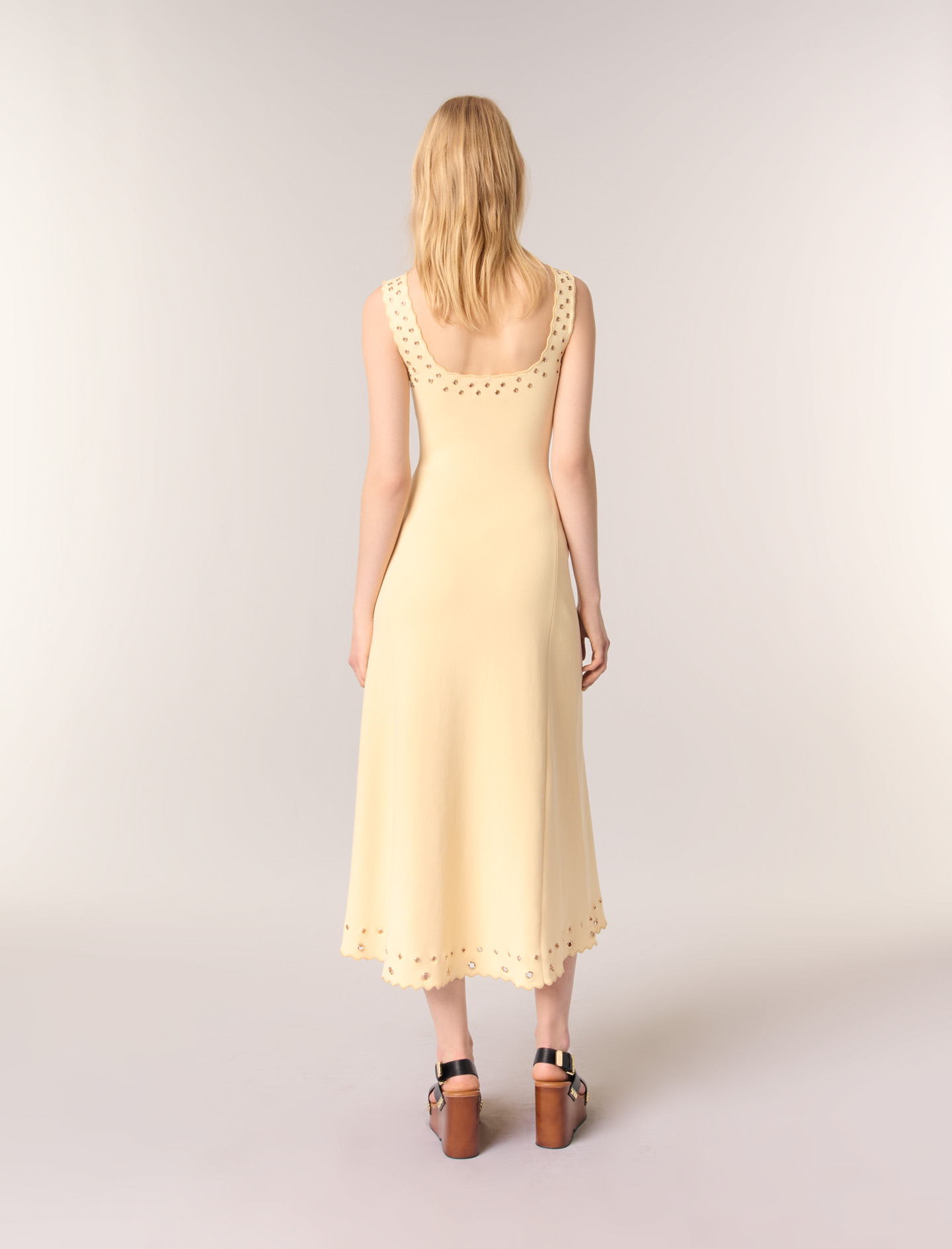 Knitted eyelet maxi dress - Yellow
