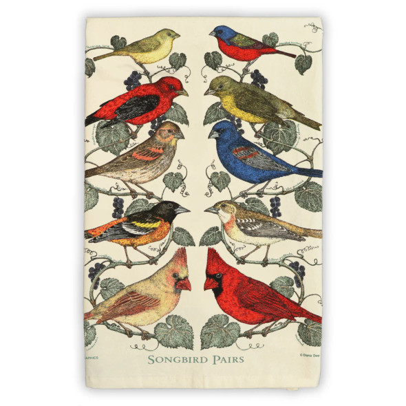 Songbirds Pairs Natural Tea Towel